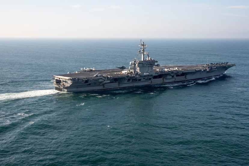 FILE - The USS George Washington aircraft carrier is pictured off the coast of Argentina, May 30, 2024.(AP Photo/Victor R. Caivano, File)