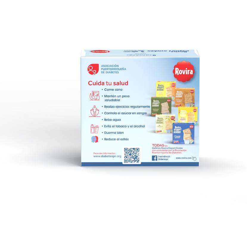El empaque de Rovira Export Soda Lite será el producto embajador que contará con el logo de la Asociación Puertorriqueña de Diabetes y con mucha información valiosa en la parte posterior del empaque.
