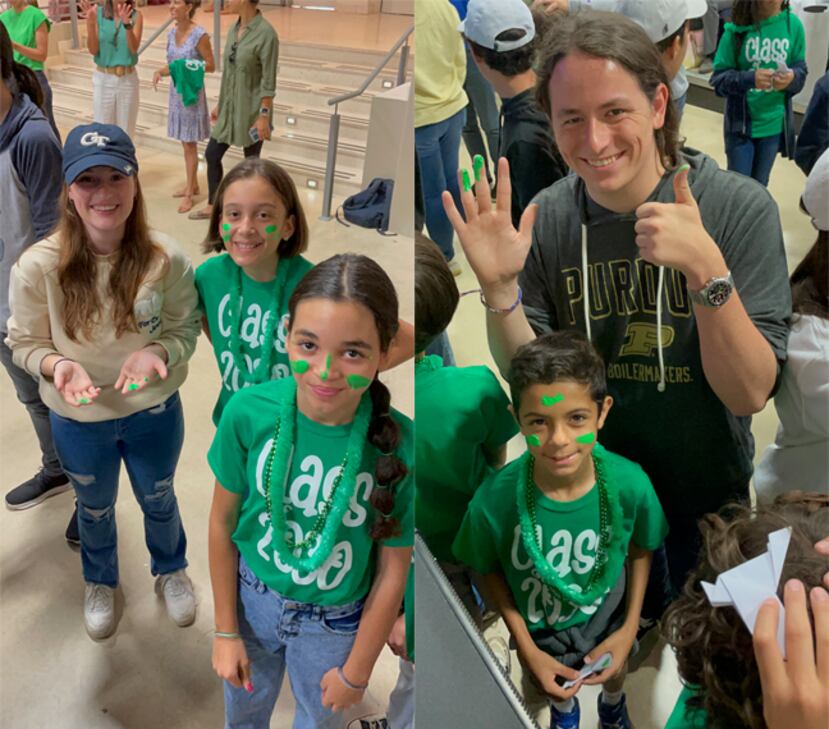 Los seniors Ema López y Antonio Medina ayudan a los estudiantes de primaria a enfrentar la transición del nivel educativo.