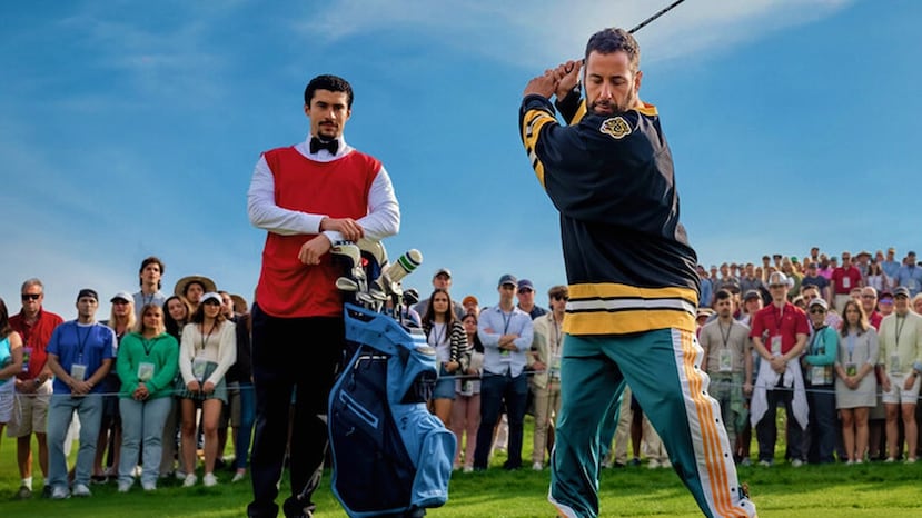 El puertorriqueño Benito Martínez, "Bad Bunny", a la izquierda, y el actor Adam Sandler, a la derecha, forman parte de la nueva película "Happy Gilmore 2", de Netflix.