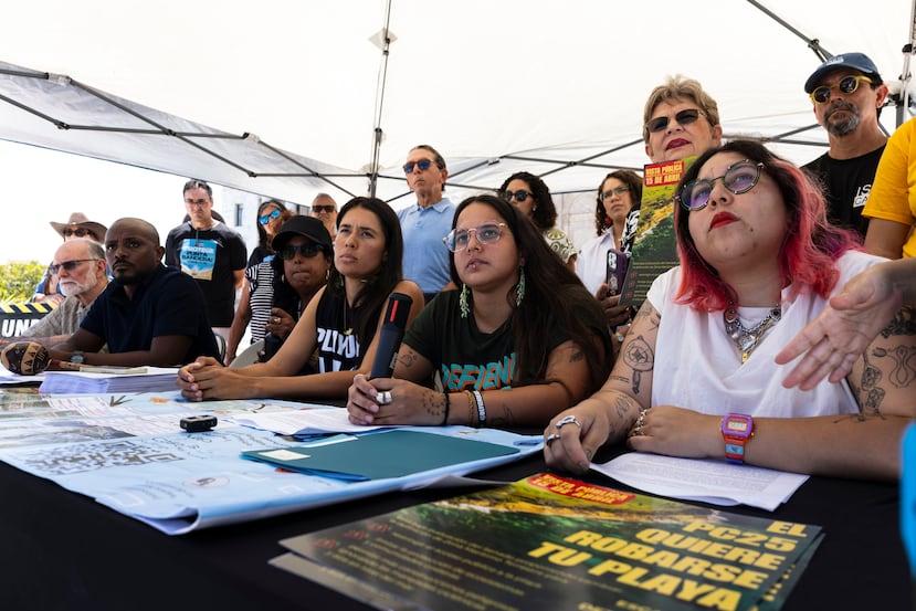 En la imagen, algunos de los líderes ambientales presentes en la manifestación contra la medida cameral.