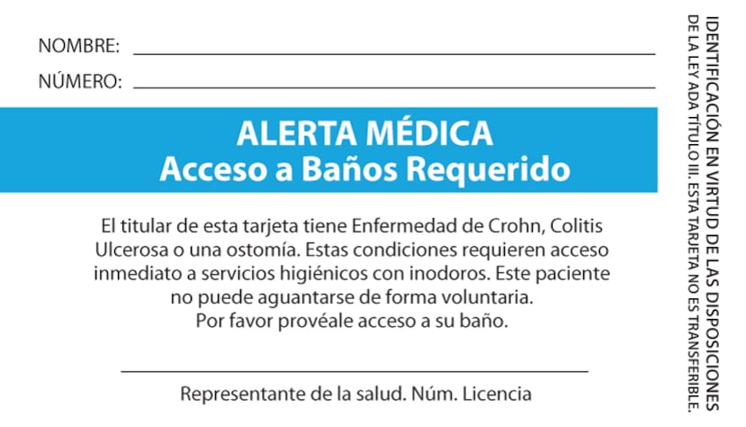 Tarjeta de Alerta Médica de Acceso al Baño Requerido