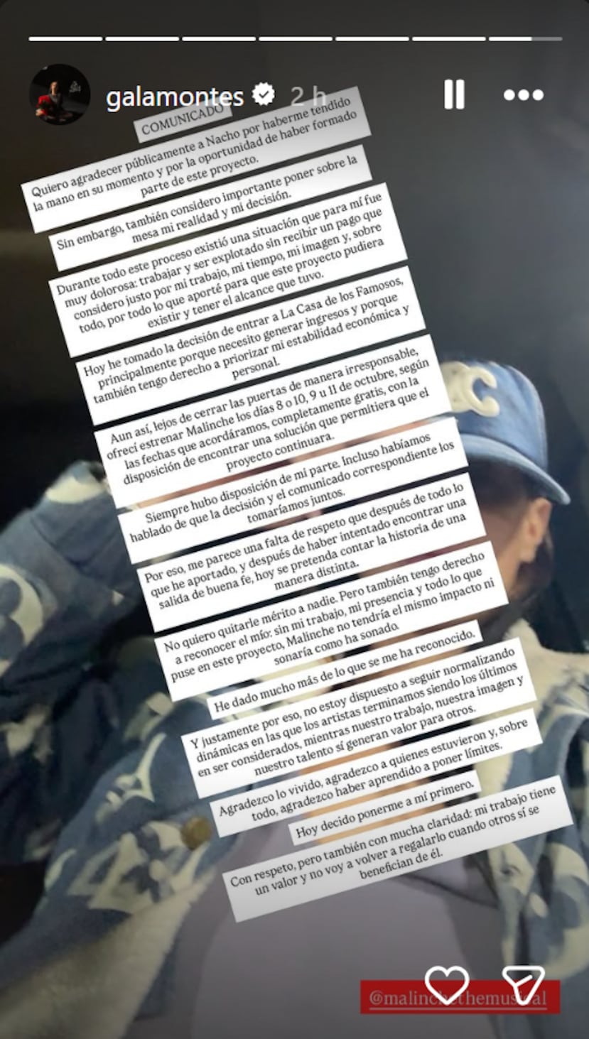 Comunicado de Gala Montes.