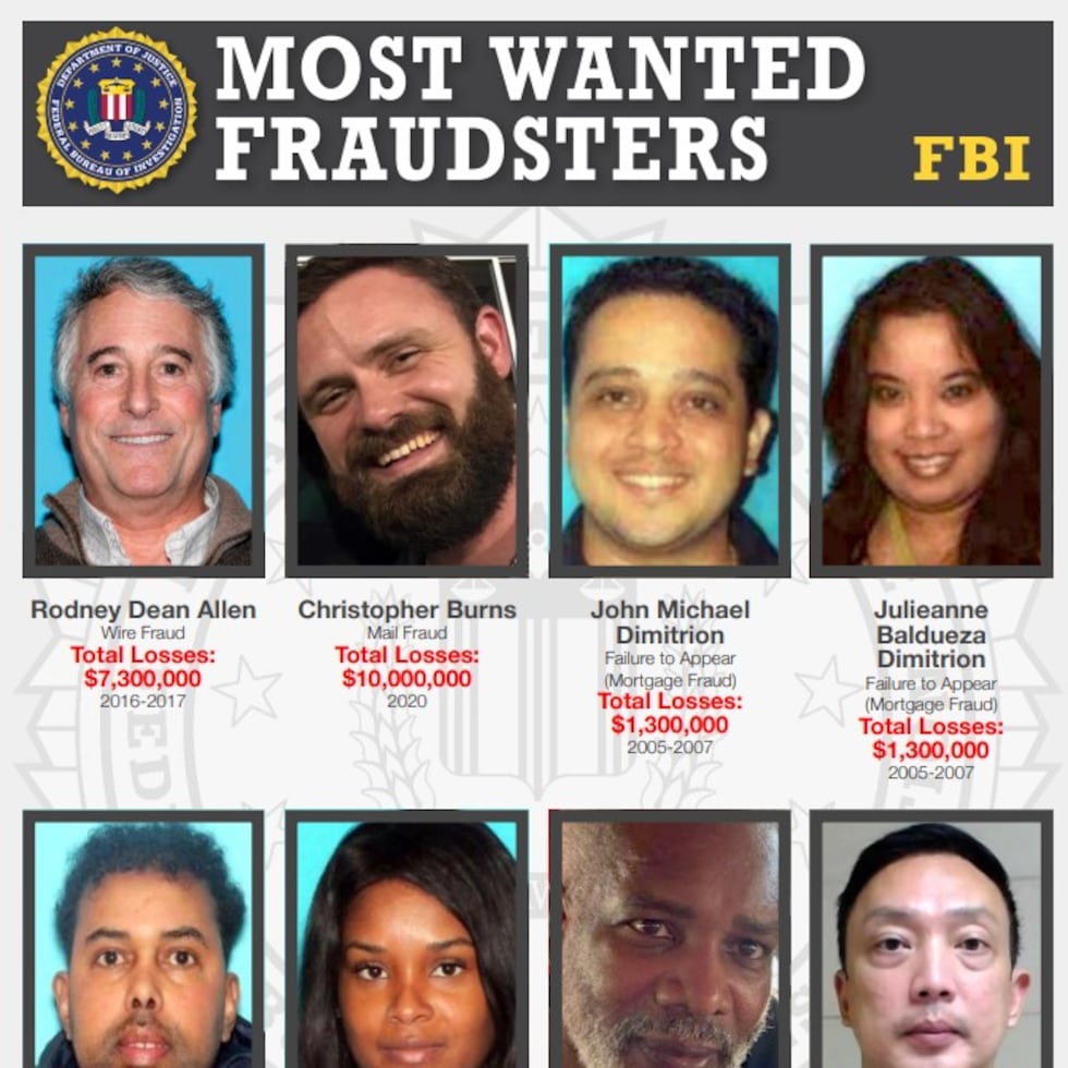 El Negociado Federal de Investigaciones (FBI, en inglés) compartió su lista de los estafadores más buscados.