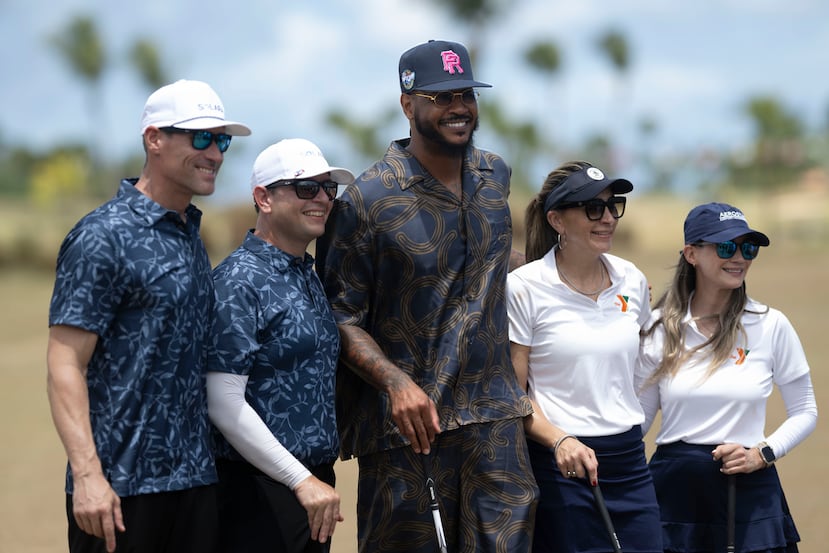Carmelo Anthony, durante el encuentro de prensa previo al YMCA Invitational Golf Tournament 2026, celebrado en el Grand Reserve Golf Club, en Río Grande.