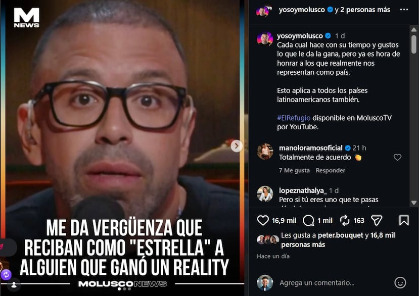 Publicación de Jorge "Molusco" Pabón en sus redes sociales.