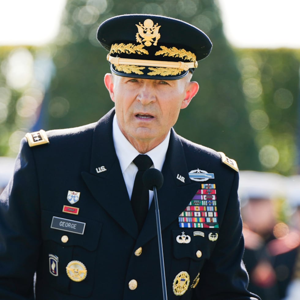FILE - Army Chief of Staff Gen. Randy George speaks during the POW/MIA National Recognition Day Ceremony at the Pentagon, Sept. 19, 2025, in Washington. (AP Photo/Julia Demaree Nikhinson, file)