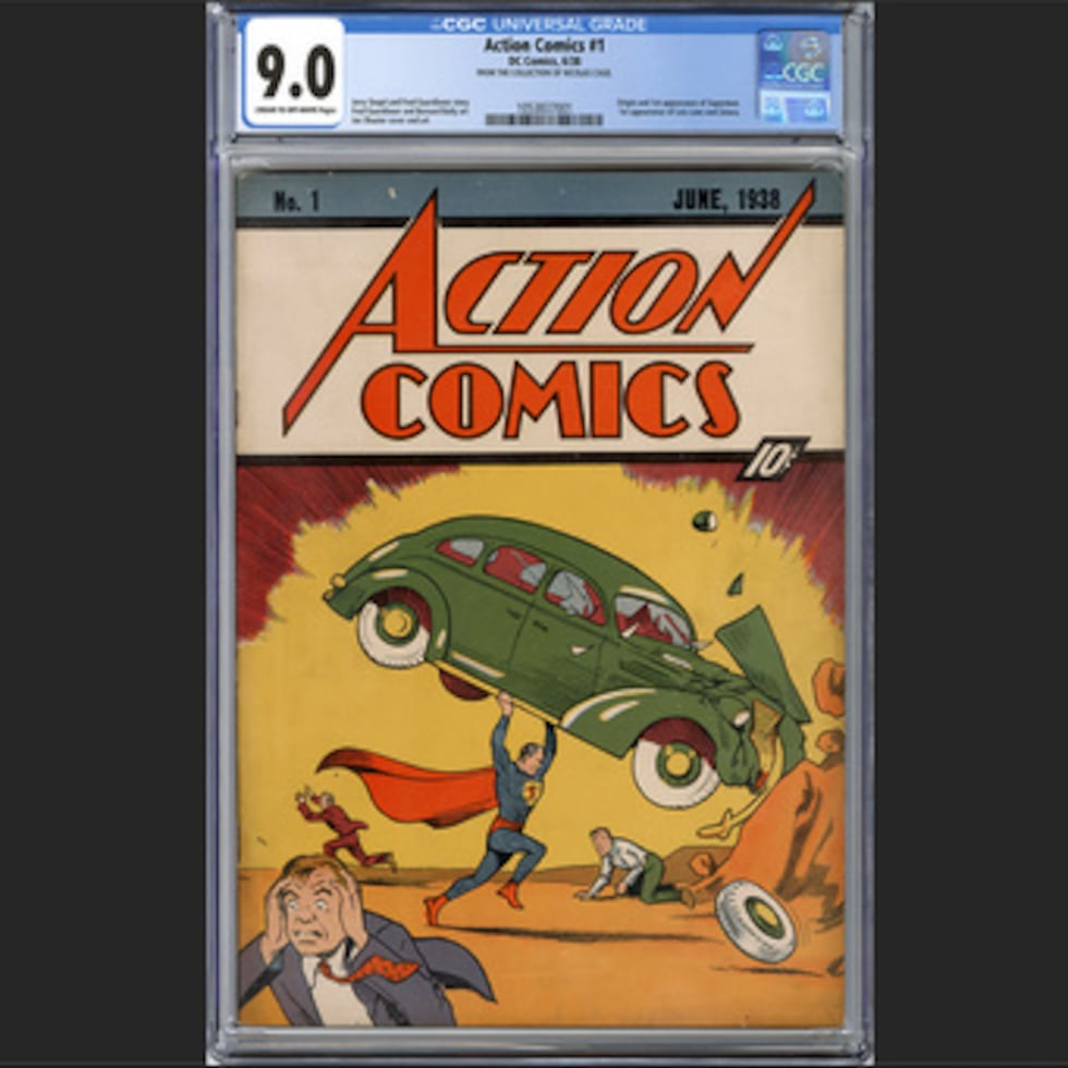 Esta foto muestra "Action Comics # 1", el miércoles 7 de enero de 2026, en Nueva York, una copia de un raro cómic que presentó al mundo a Superman.