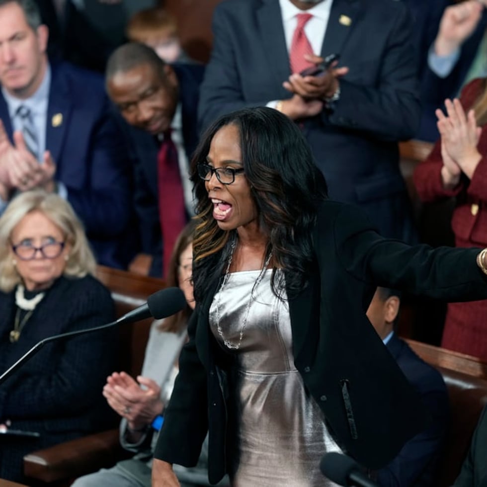 Virgin Islands Delegate Stacey Plaskett speaking on the floor of the U.S. House of Representatives earlier this year.