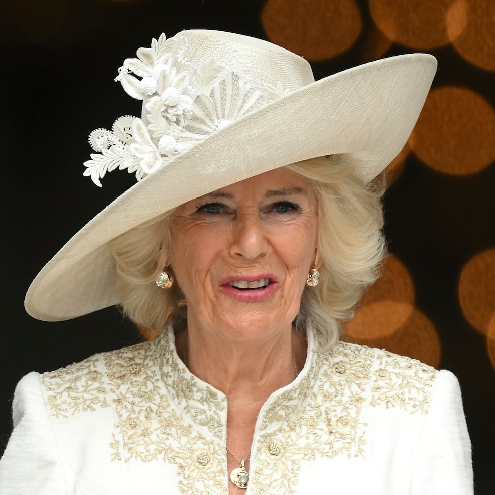 En una recepción en el palacio londinense de Saint James para la organización WOW (Women of the World) que ella preside, Camila apareció con un pin con el lema “La vergüenza debe cambiar de bando”.