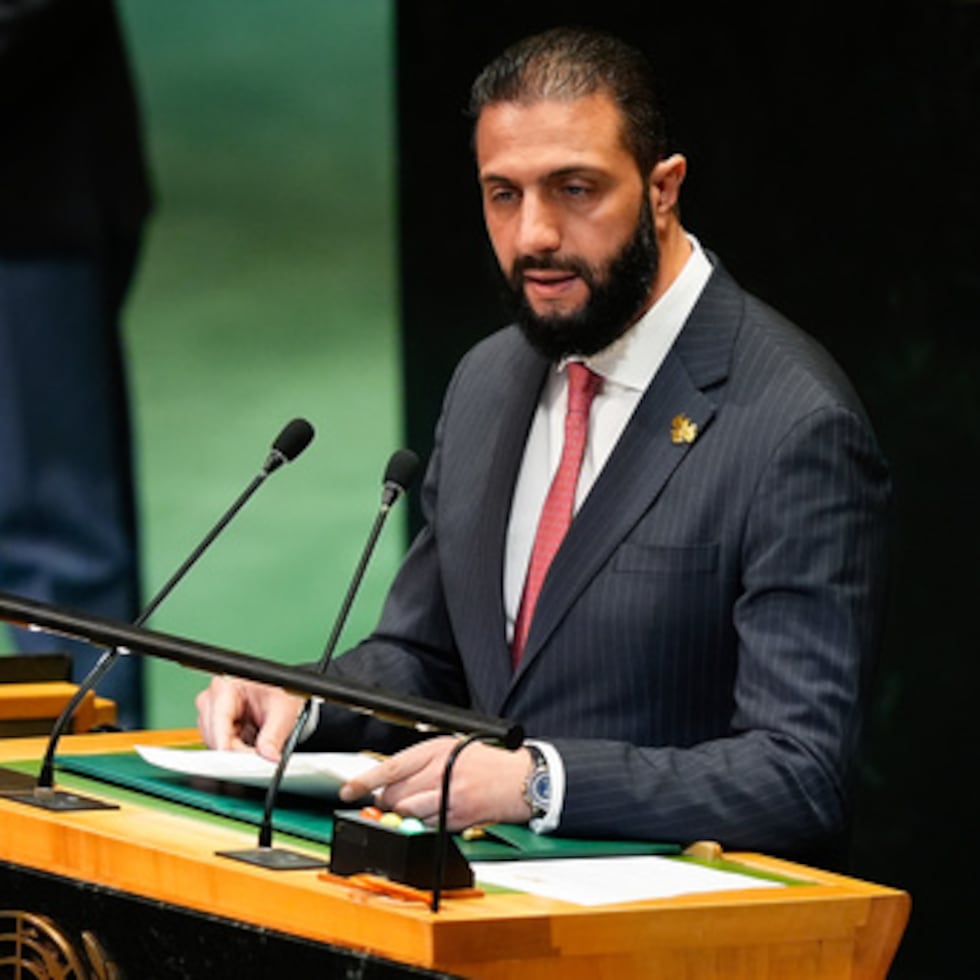 FILE - Syria President Ahmad Al-Sharaa speaks during the 80th session of the United Nations General Assembly, Sept. 24, 2025, at U.N. headquarters. (AP Photo/Yuki Iwamura, File)