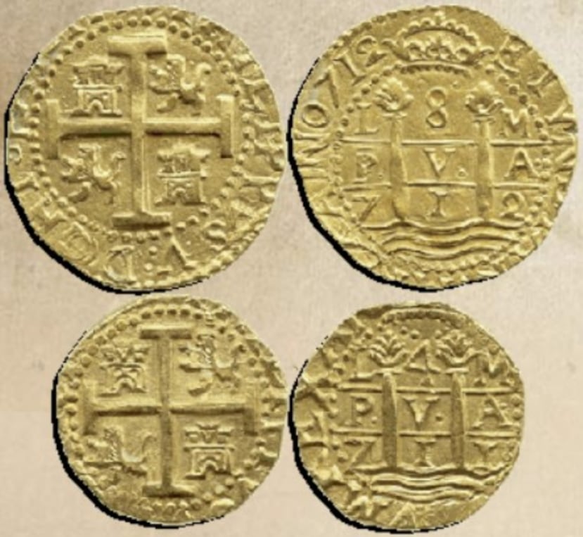 Selección de monedas macuquinas de Lima, Perú, que datan del año 1712.