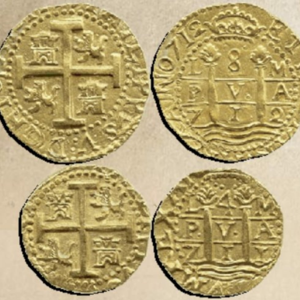 Selección de monedas macuquinas de Lima, Perú, que datan del año 1712.