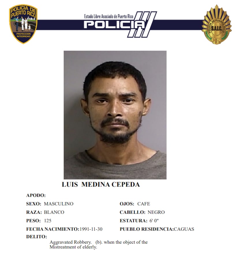 Luis A. Medina Cepeda de 34 años y residente en Caguas, enfrenta cargos por violaciones a los artículos del Código Penal de Puerto Rico 127A, por maltrato a una persona de edad avanzada, y 190, por robo agravado.