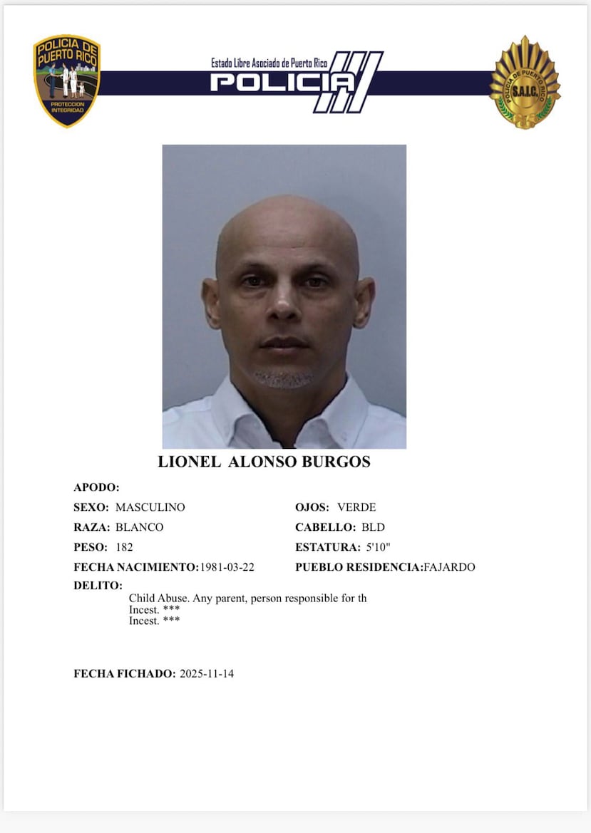 El sargento Lionel Alonso Burgos, de 44 años y adscrito a la Comandancia del Área de Fajardo, enfrenta cinco cargos por delitos de incesto, actos lascivos y maltrato de menore