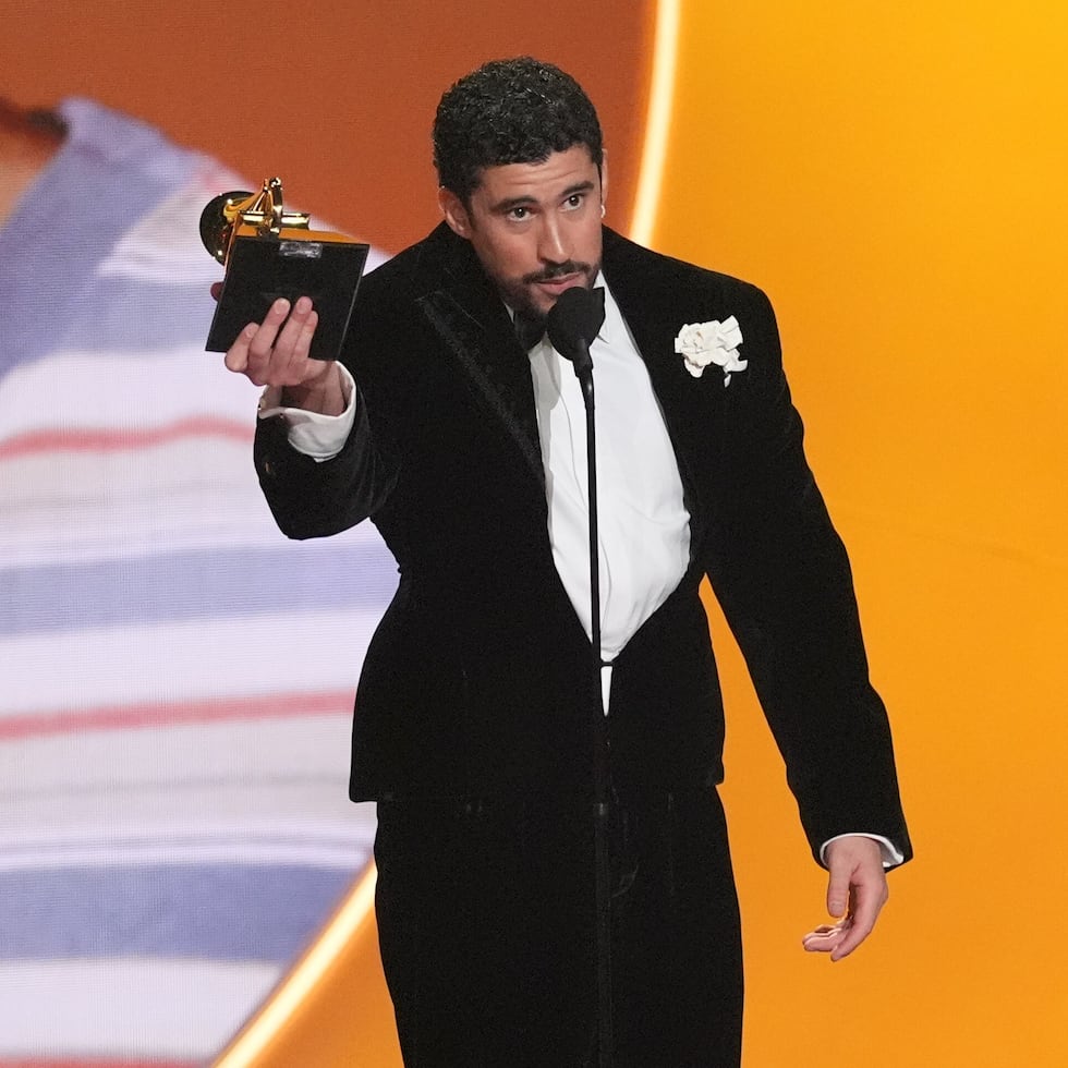 Bad Bunny accepts the award for album of the year for "Debí Tirar Más Fotos" during the 68th annual Grammy Awards on Sunday, Feb. 1, 2026, in Los Angeles. (AP Photo/Chris Pizzello)
