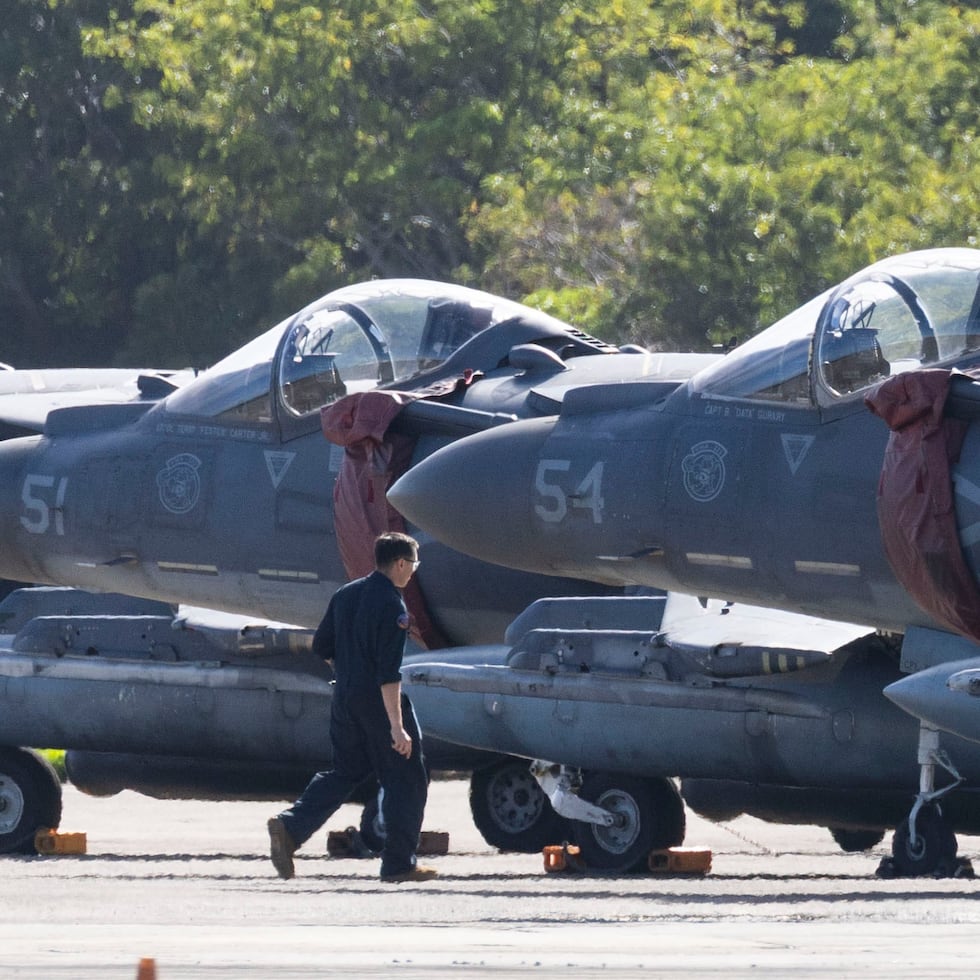 Two fighter jets at the airport of the former Roosevelt Roads Naval Base, in the middle of the military operation in the Caribbean.