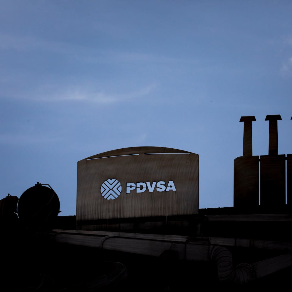In a file photo, detail of a sculpture in the vicinity of the main headquarters building of Petroleos de Venezuela (PDVSA) in Caracas, Venezuela.