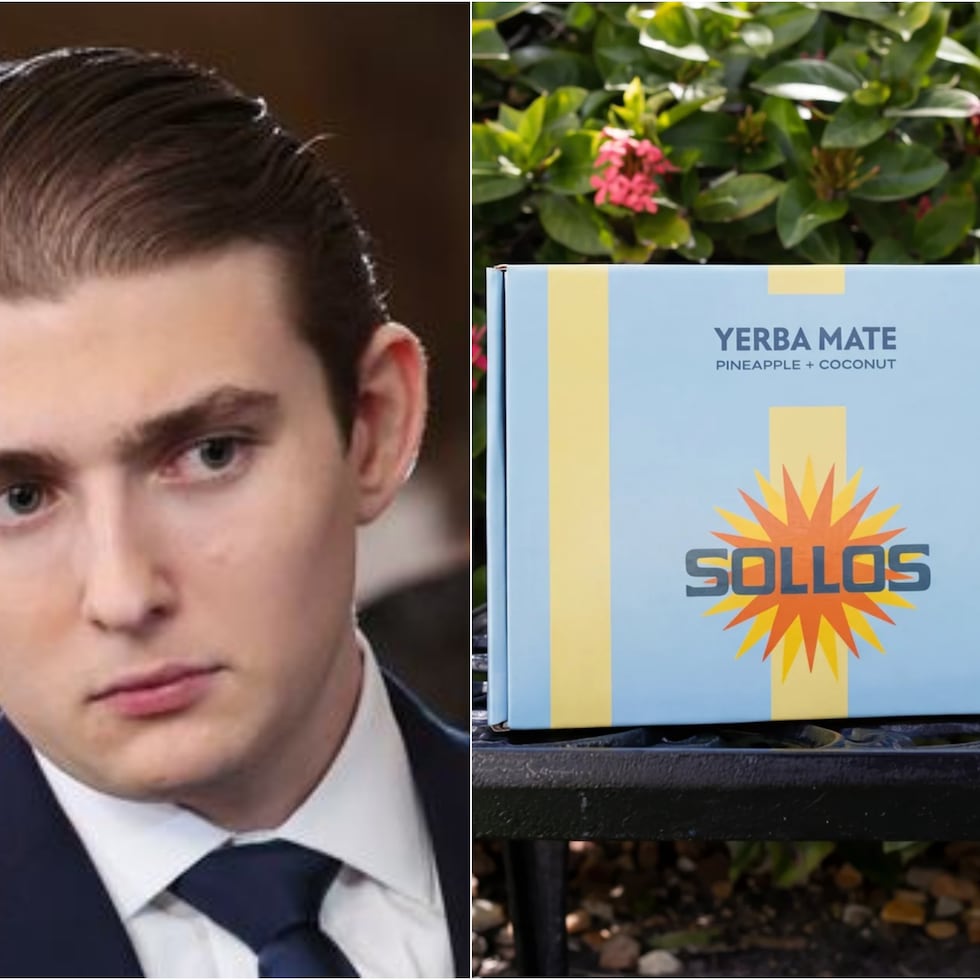 En la foto el hijo menor de Trump, Barron Trump y un empaque de la bebida que fundó junto a sus amigos.
