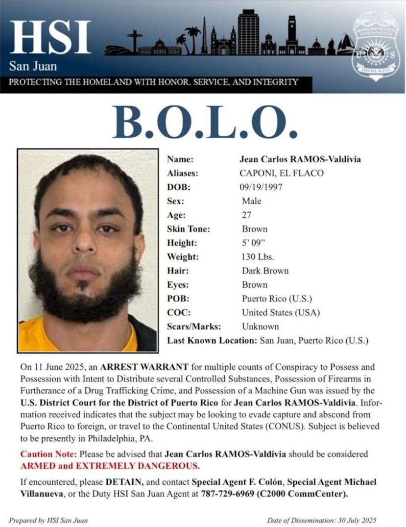 La Policía logró el arresto de Jean Carlos Ramos Valdivia, de 27 años y apodado “Caponi” o “El Flaco", contra quien pesan múltiples cargos federales que incluyen conspiración para poseer y posesión con intención de distribuir sustancias controladas, posesión de armas de fuego en relación con un delito de narcotráfico y posesión de una ametralladora.