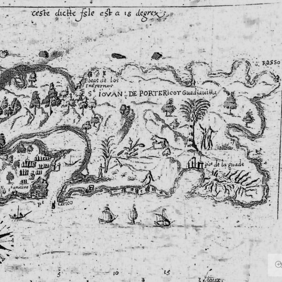 Mapa dibujado por Samuel Champlain, quien arribó a Puerto Rico en 1599.