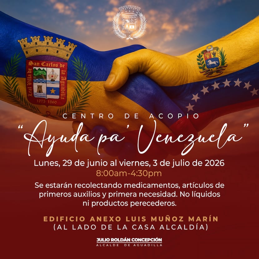 Anuncio de centro de acopio en Aguadilla.