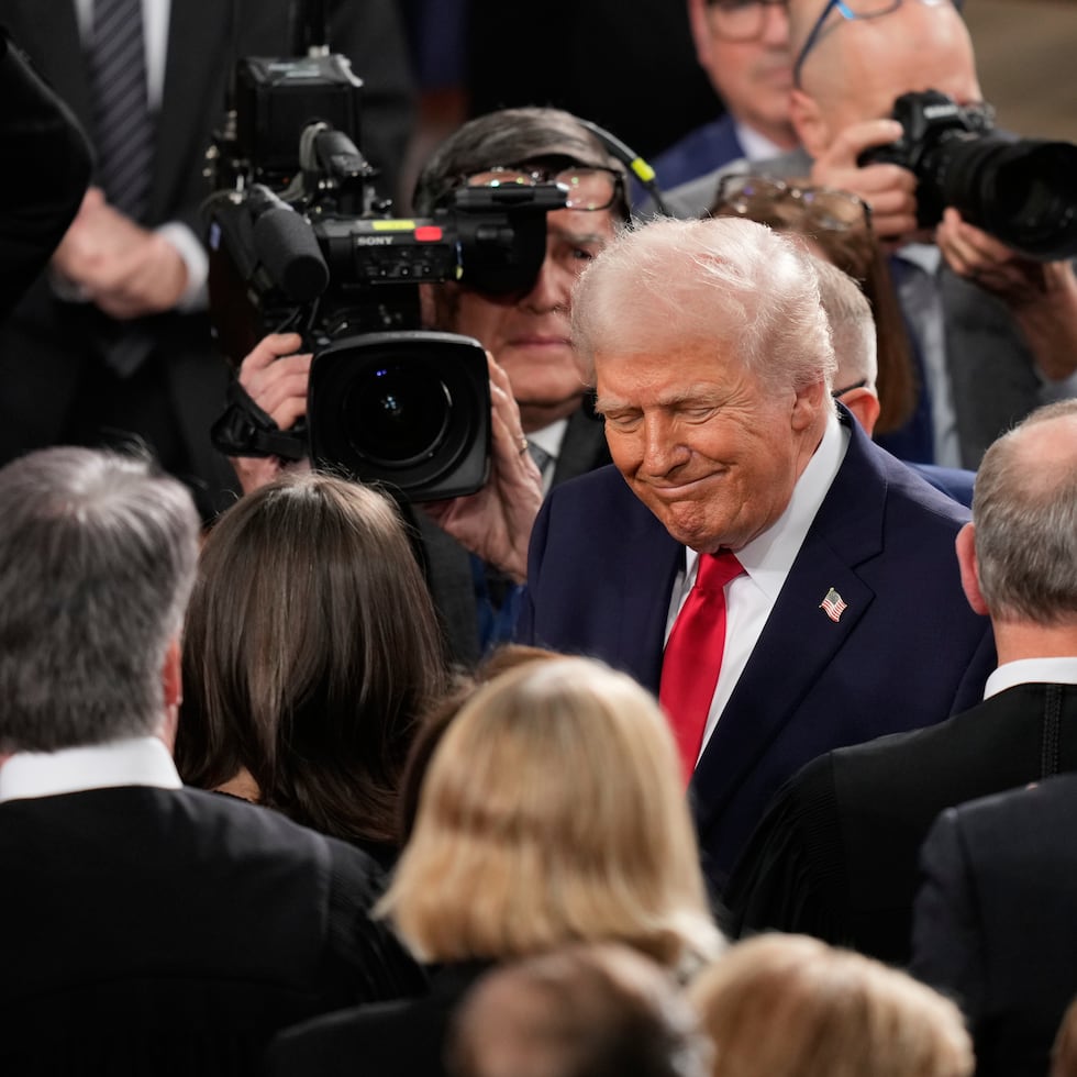 President Donald Trump arrives before delivering the State of the Union address to a joint session of Congress in the House chamber at the U.S. Capitol in Washington, Tuesday, Feb. 24, 2026. (AP Photo/Alex Brandon)