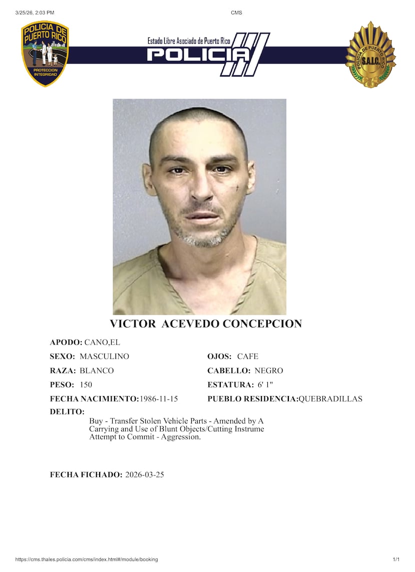 La jueza Catherine Brunelle Curet, del Tribunal de Bayamón, encontró causa para arresto por agresión grave contra agentes del orden público, posesión de un vehículo hurtado y violación a la Ley de Armas por utilizarlo como un arma letal, contra Víctor Acevedo Concepción por hechos ocurridos el pasado 18 de marzo en la avenida Gilberto Concepción de Gracia, en Bayamón