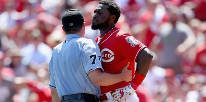 Brandon Phillips se molestó luego de recibir un pelotazo. (AFP)