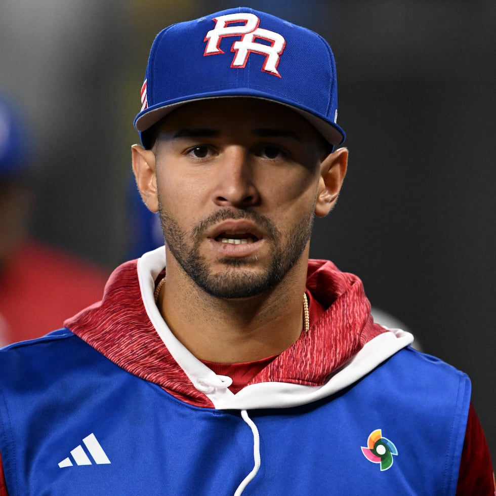 Jovani Morán en uniforme de Puerto Rico durante la edición 2023 del Clásico Mundial de Béisbol.
