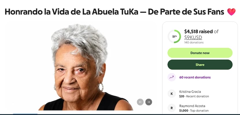 Página de GoFundMe en la que se solicita ayuda económica para la familia de la Abuela Tuka.