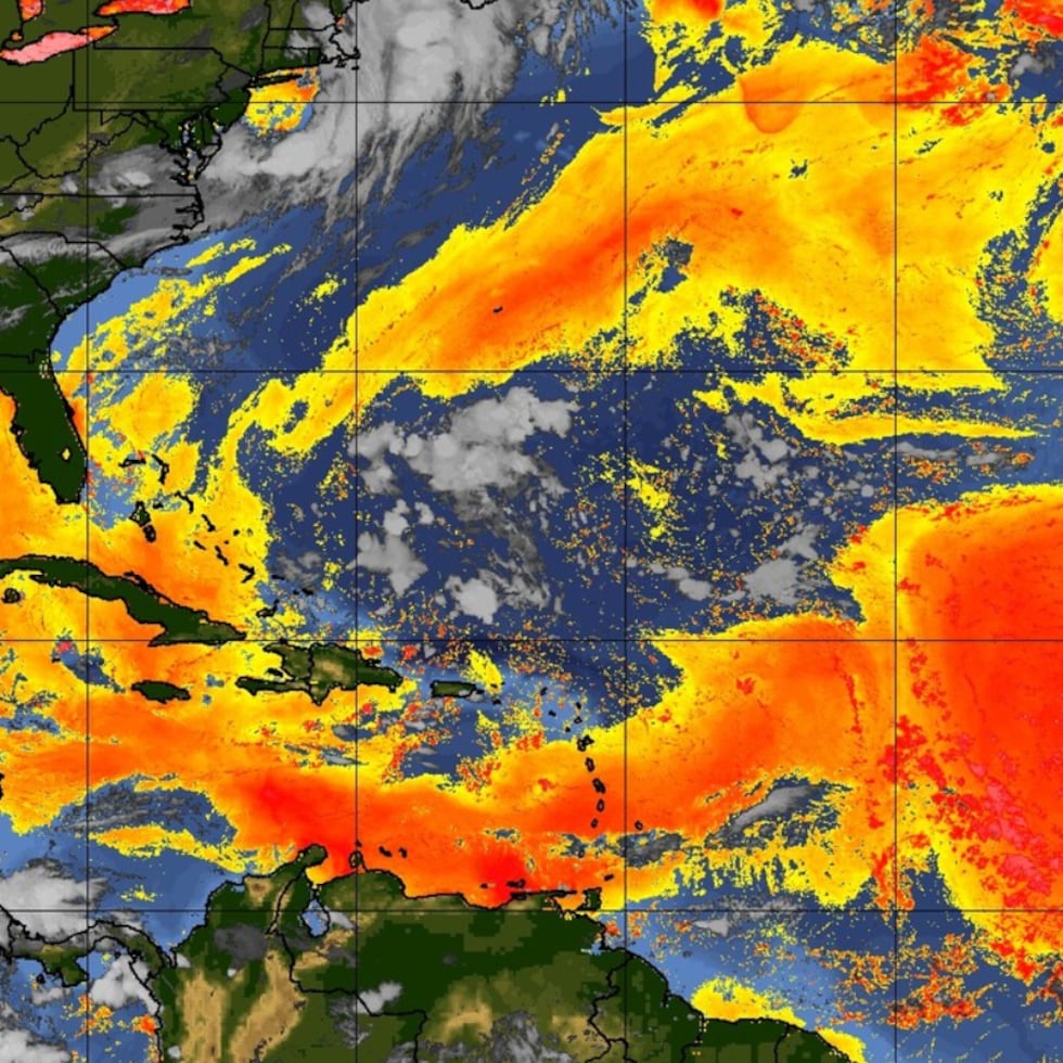 Polvo del Sahara en la cuenca del océano Atlántico el 22 de julio 2026. Imagen capturada del Instituto Cooperativo de Estudios de Satélites Meteorológicos de la Universidad de Wisconsin-Madison.
