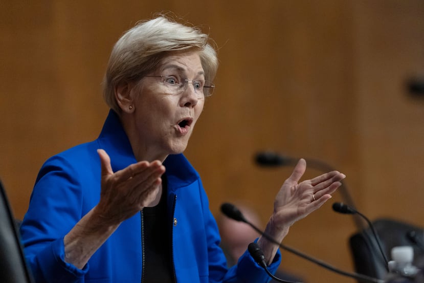 La senadora Elizabeth Warren (demócrata por Massachusetts), miembro del Comité de Finanzas del Senado, se dirige a los candidatos durante una audiencia de confirmación en el Capitolio, el martes 15 de septiembre de 2026, en Washington. (Foto AP/Manuel Balce Ceneta)