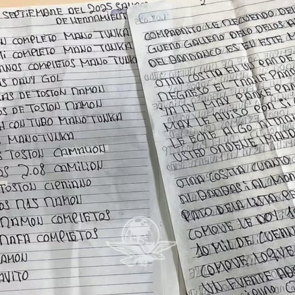 Control mensual de las armas, granadas de fragmentación y municiones entregadas por el CJNG, además de otros gastos como funeral.