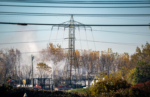 Una columna de humo se eleva desde las instalaciones de MC Tank Transport Inc., donde un tanque de productos químicos explotó durante la noche.