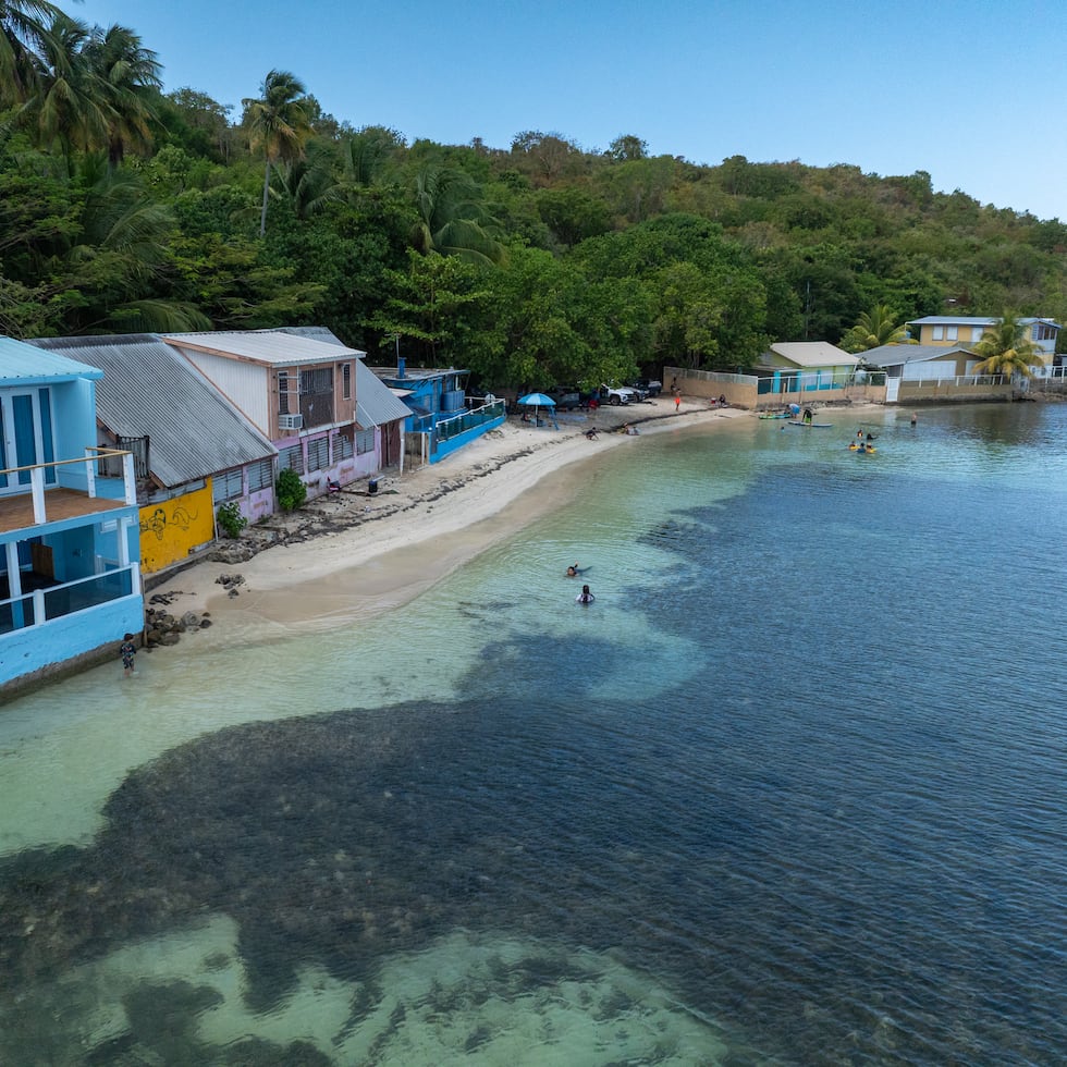 This aerial view of the southern part of Buyé Beach in Cabo Rojo shows the advance of coastal erosion and houses built decades ago within the maritime-terrestrial zone (ZMT).