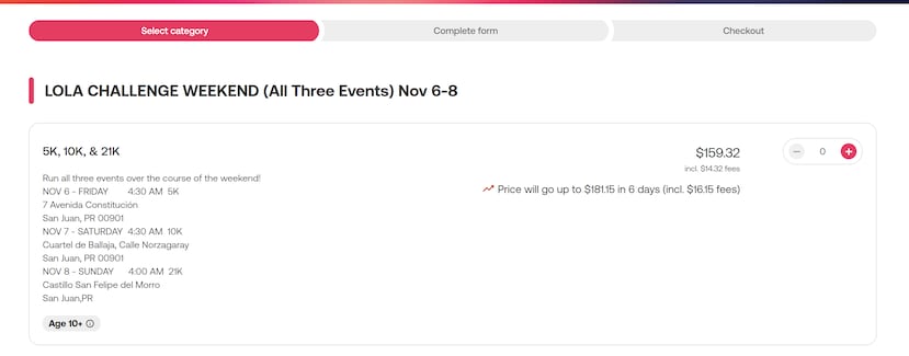 Captura de pantalla que obtuvo El Nuevo Día en la que se muestra que la edad para la competencia del 2026 se había establecido en 10 años.