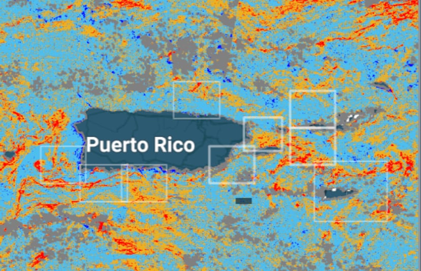 Mapa de CARICOOS que muestra acumulaciones de sargazo a las 8:00 a.m. de este 14 de julio.