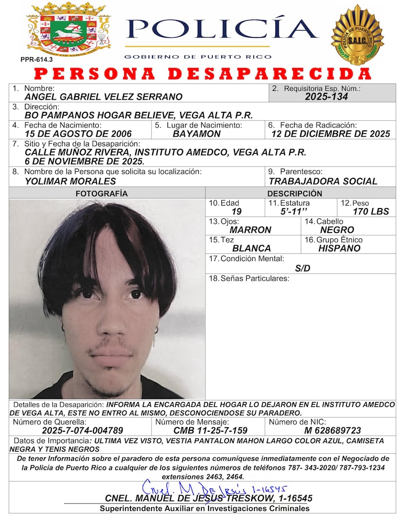 Ángel Gabriel Vélez Serrano fue visto por última vez en la institución educativa American Educational College (Amedco), ubicada en la calla Luis Muñoz Rivera de Vega Baja.