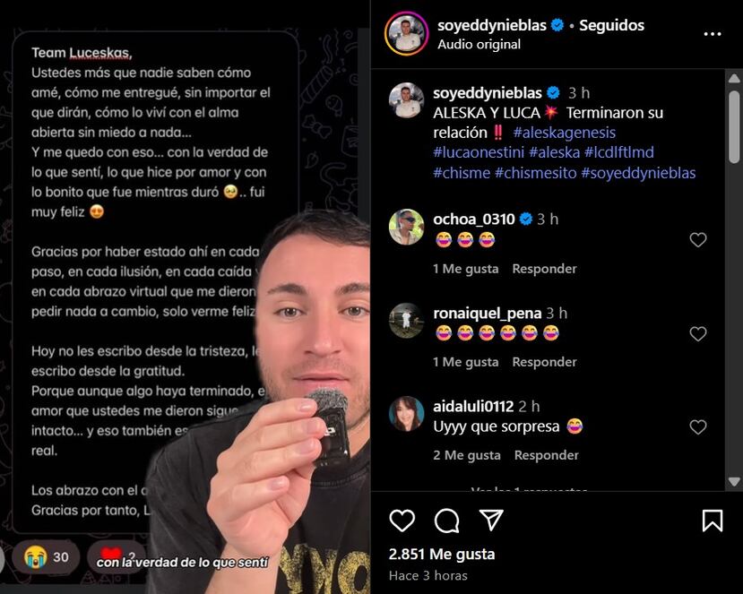 Publicación de Eddy Nieblas en Instagram.