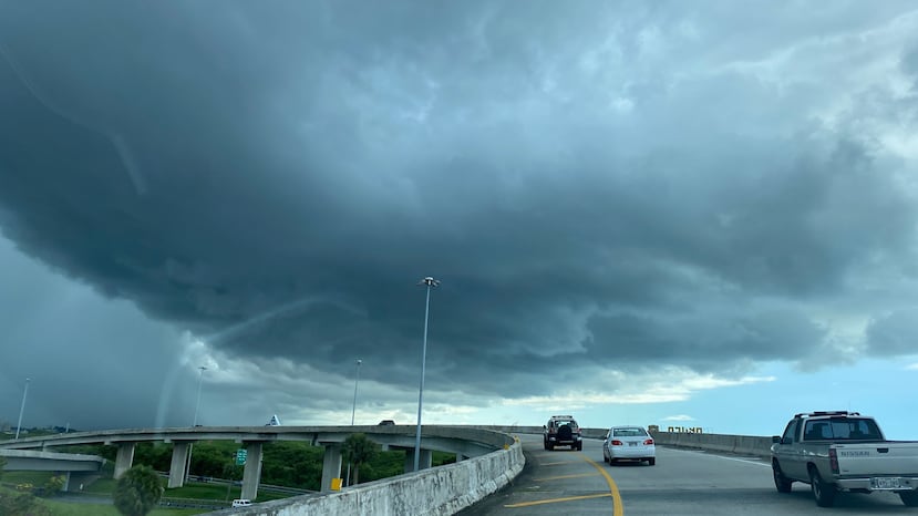 Cloud spreading from an intense thunderstorm over the metropolitan area.