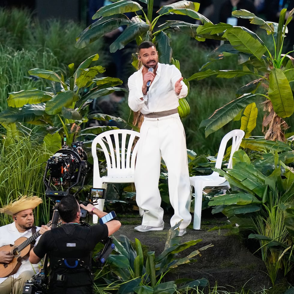 Ricky Martin durante el medio tiempo del Super Bowl 60 en Santa Clara, California. (AP Photo/Frank Franklin II)