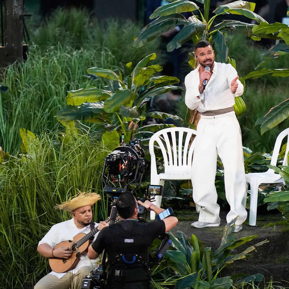 Ricky Martin performs with Bad Bunny during halftime of the NFL Super Bowl 60 football game between the Seattle Seahawks and the New England Patriots, Sunday, Feb. 8, 2026, in Santa Clara, Calif. (AP Photo/Frank Franklin II)