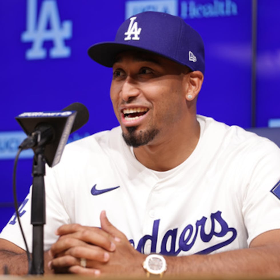 Edwin Díaz durante su presentación como nuevo miembro del equipo de los Dodgers de Los Ángeles el pasado diciembre.