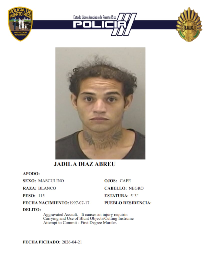 Jadil A. Díaz Abreu, de 28 años y residente de Guaynabo, enfrenta cargos por violaciones a la Ley de Armas y al Código Penal.