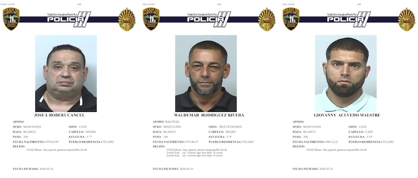 José L. Robert Cancel, de 56 años, para la fecha del 28 de julio de 2024, presuntamente incurrió en maltrato contra un menor de edad, en Utuado.
Asimismo, Waldemar Rodríguez Rivera, de 52 años, el pasado 6 de enero, en Utuado, presuntamente incurrió en el mismo delito, al igual que Giovanny Acevedo Maestre, de 31 años, que, para el 1 de febrero pasado, presuntamente también incurrió en maltrato contra una menor de edad.