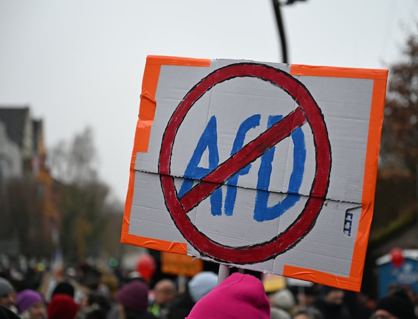 Miles de manifestantes se reúnen en Giessen, Alemania, el sábado 29 de noviembre de 2025, en protesta contra la ultraderecha mientras la nueva organización juvenil de Alternativa para Alemania (Afd) está a punto de dar inicio a su convención fundacional. (Michael Brandt/dpa vía AP)