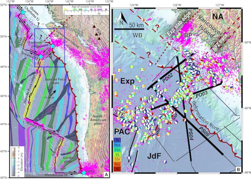 Contexto tectónico de la zona de subducción del norte de Cascadia