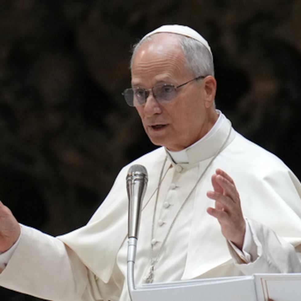 El Papa León XIV celebra su audiencia general semanal en el Aula Pablo VI del Vaticano, el miércoles 7 de enero de 2026. (AP Photo/Alessandra Tarantino)
