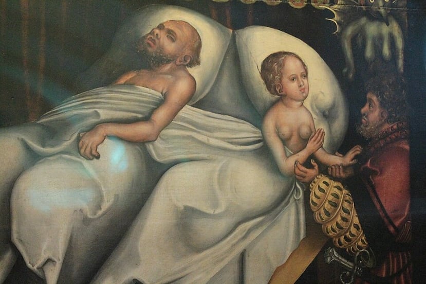 Pintura del refectorio con el tema de la Tentación, de Lucas Cranach el Viejo, hacia 1520 (detalle); Lutherhaus, Wittenberg.